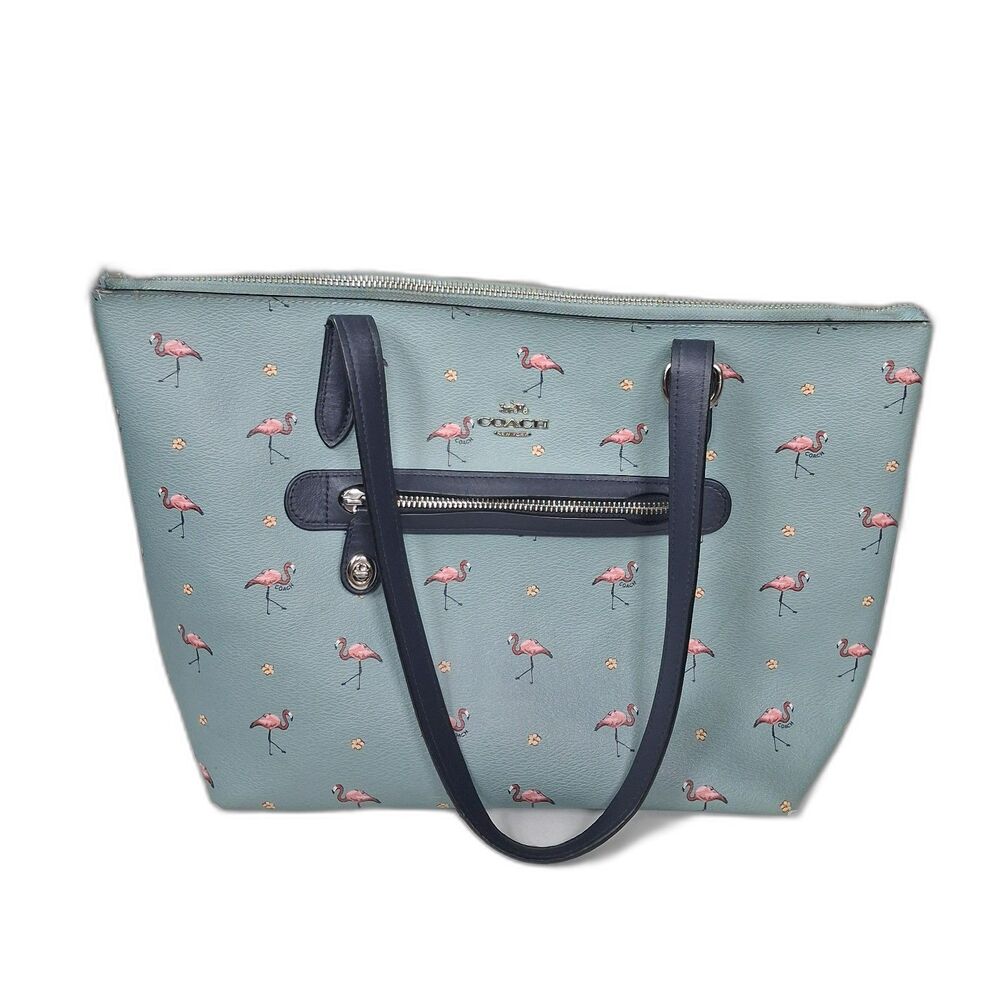 Coach Taylor Tote Flamingo Aquamarine Blue Leather Handbag Style 4517 Flaws